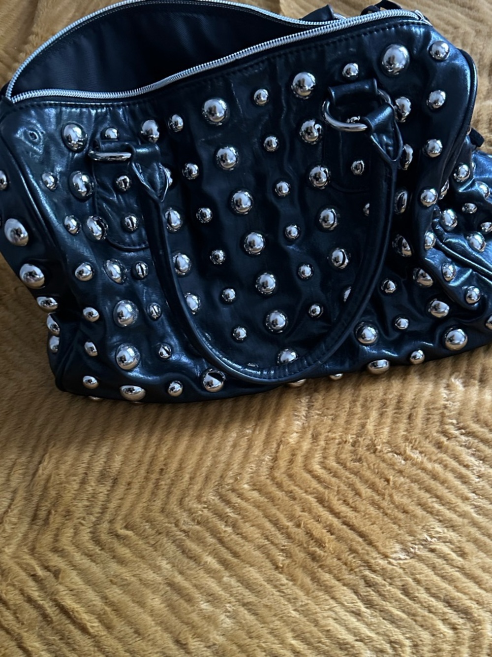 Black Studded Satchel Bag - Stylish Women's Tote